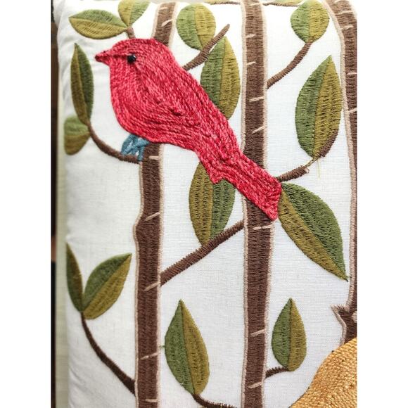 THROW PILLOW/PIER 1-Birds-Crewel Stitch-Red Back-Pillow Insert Included-17"x17" - Picture 8 of 12